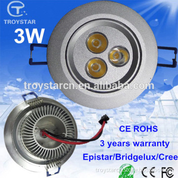 CE ROHS 3 years warranty white/silver housing Epistar recessed 3w 3x1 led downlight